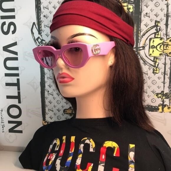 New Authentic ✨ Authentic Gucci GG1421S 004 Sunglasses – Pink Geometric Cat-Eye - Picture 1 of 13